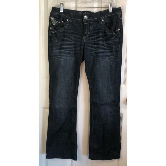 Grace in L.A. Junior's Embellished Dark Wash Jeans Rhinestones Low Rise Size 13 - Picture 3 of 8